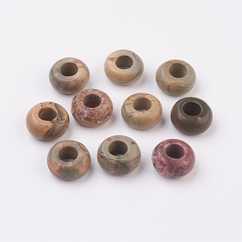 Natural Polychrome Jasper/Picasso Stone/Picasso Jasper European Beads, Large Hole Beads, Rondelle, 12x6mm, Hole: 5mm