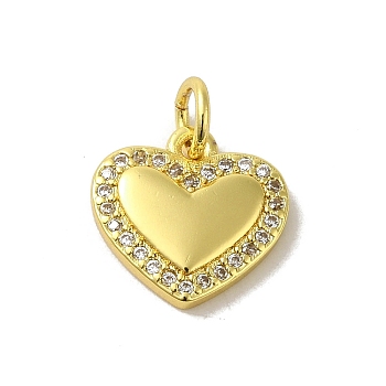 Real 18K Gold Plated Brass Pave Cubic Zirconia Pendants, with Jump Rings, Heart, Clear, 11.5x12x2mm, Hole: 3mm