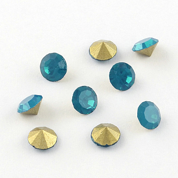 Glass Pointed Back Rhinestone, Back Plated, Diamond, Steel Blue, 3.0~3.2mm, about 144pcs/gross