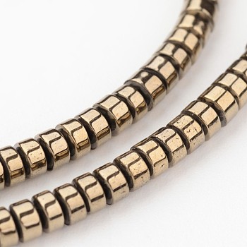 Electroplate Non-magnetic Synthetic Hematite Beads Strands, Heishi Beads, Flat Round/Disc, Smooth, Antique Bronze Plated, 3x2mm, Hole: 1mm, about 200pcs/strand, 16 inch