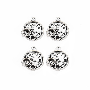 Tibetan Style Alloy Pendants, Cadmium Free & Lead Free, Flat Round with Clock Pattern, Antique Silver, 16x14x3mm, Hole: 1.6mm, about 628pcs/1000g