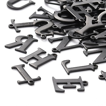 304 Stainless Steel Charms, Laser Cut, Alphabet, Electrophoresis Black, Random Mixed Letters, 12~12.5x5~14x0.7~1mm, Hole: 1mm