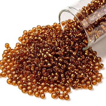TOHO Round Seed Beads, Japanese Seed Beads, (2208) Silver Lined Burnt Orange, 8/0, 3mm, Hole: 1mm, about 1110pcs/50g
