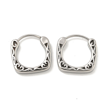 316 Surgical Stainless Steel Hoop Earrings, Line Charm, Antique Silver, 15x14.5mm