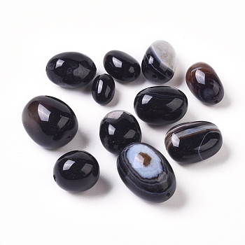 Natural Black Onyx Beads, Dyed & Heated, Oval, 10~21x7~15mm, Hole: 1.2~1.6mm