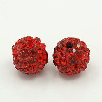 Polymer Clay Rhinestone Beads, Grade A, Round Pave Disco Ball Beads, Light Siam, PP12(1.8~1.9mm), 10mm, Hole: 1.5mm