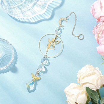 Alloy & Brass Fairy Hanging Suncatchers, Glass Angel Tassel for Outdoor & Garden Decor, Golden, 275mm
