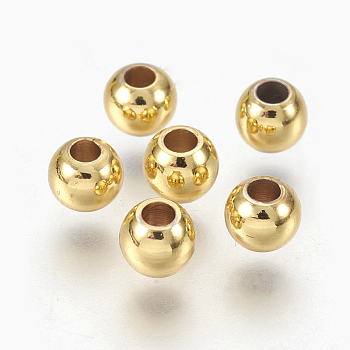 Brass Spacer Beads, Long-Lasting Plated, Round, Golden, 4x3.5mm, Hole: 1.5mm
