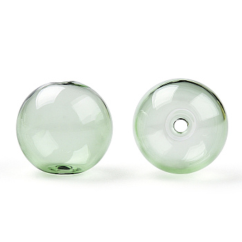 Transparent Blow High Borosilicate Glass Globe Beads, Round, for DIY Wish Bottle Pendant Glass Beads, Medium Sea Green, 18x17mm, Hole: 2mm