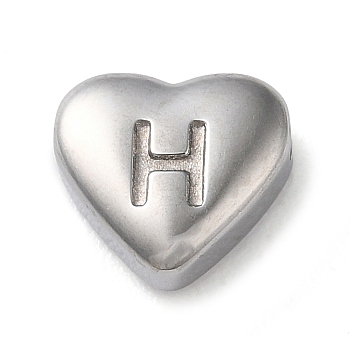 201 Stainless Steel Beads, Stainless Steel Color, Heart, Letter H, 7x8x3.5mm, Hole: 1.5mm