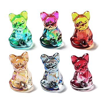 Two Tone Electroplate K9 Glass 3D Dog Figurines, for Home Office Desktop Decoration, Mixed Color, 35x33x49~49.5mm