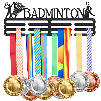 Fashion Iron Medal Hanger Holder Display Wall Rack, with Screws, Word Badminton, Sports Themed Pattern, 150x400mm