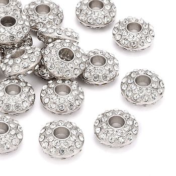 Alloy Rhinestone Beads, Grade A, Platinum Plated, Cadmium Free & Nickel Free & Lead Free, about 16mm in diameter, 9mm thick, hole: 5mm