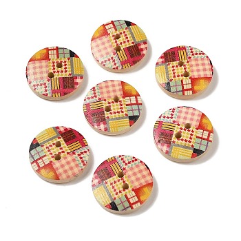 Printed Wooden Buttons, 2-Hole, Flat Round, Colorful, 20x4.5mm, Hole: 2mm