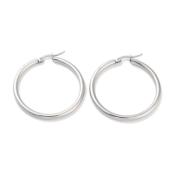 Ring 304 Stainless Steel Hoop Earrings for Women Men, Stainless Steel Color, 9 Gauge, 40x3mm, Pin: 0.6mm
