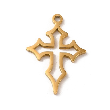 304 Stainless Steel Pendants, Laser Cut, Cross Charm, Real 14K Gold Plated, 22x16x1mm, Hole: 1.5mm