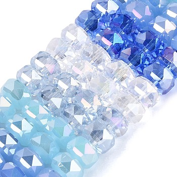 Electroplate Mixed Styles Glass Beads Strands, Rondelle, Faceted, Cornflower Blue, 7.5~8.5x5~5.5mm, Hole: 1~1.4mm, about 48~50pcs/strand, 10.24~10.63 inch(26~27cm)