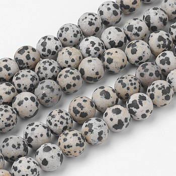 Natural Dalmatian Jasper Bead Strands, Round, Frosted, 12~12.5mm, Hole: 2mm, about 31~32pcs/strand, 14.9 inch(38cm)