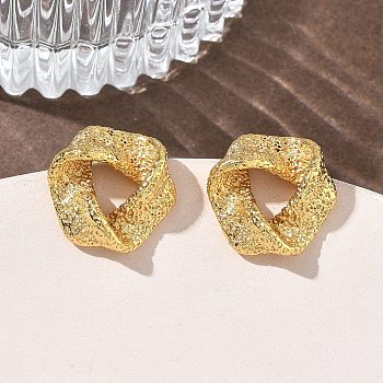 Textured 304 Stainless Steel Stud Earrings for Women, Round, Ion Plating(IP), Golden, 16x17mm