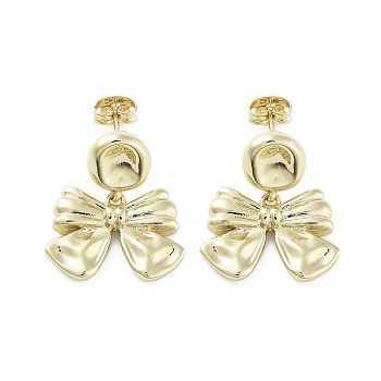 Bowknot Brass Dangle Stud Earrings, Long-Lasting Plated, Lead Free & Cadmium Free, Real 18K Gold Plated, 23.5x20mm