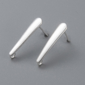 304 Stainless Steel Stud Earring Findings, with Loop, Silver, 20x4x3.5mm, Hole: 1.5mm, Pin: 0.9mm