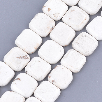 Natural Magnesite Beads Strands, Flat Slice Square Beads, 16~16.5x16~16.5x5~5.5mm, Hole: 1mm, about 26pcs/strand, 16.3 inch
