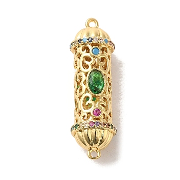 Brass Pave Colorful Cubic Zirconia Connector Charmss, Column Links, Golden, 32x10mm, Hole: 1.2mm