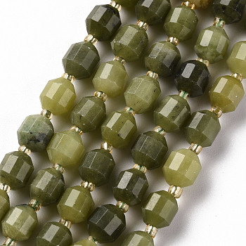 Natural Canada Jade Beads Strands, Barrel, Faceted, 6x5.5mm, Hole: 1mm, about 52~53pcs/strand, 15.35 inch(39cm)
