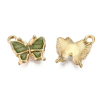 Light Gold Plated Alloy Charms, with Enamel, Butterfly, Yellow Green, 13x13.5x2.5mm, Hole: 1.8mm
