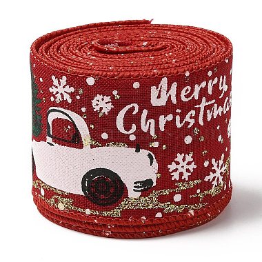 Christmas Theme Polyester Imitation Linen Ribbon(OCOR-M008-01A)-2