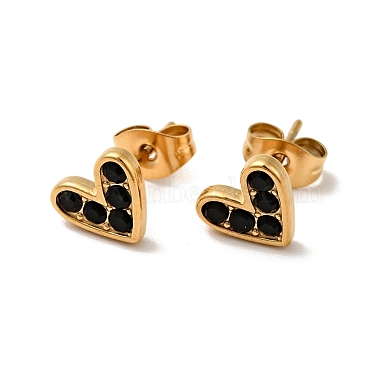 Heart 304 Stainless Steel Rhinestone Stud Earrings(EJEW-A081-15G)-2