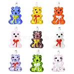 9Pcs 9 Colors Handmade Lampwork Pendants, Bear, Mixed Color, 28~29x16~17x11~12mm, Hole: 2.5~3mm, 1pc/color(LAMP-CJ0002-64)
