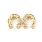 Brass Micro Pave Cubic Zirconia Beads, Horseshoes, Rack Plating, Long-Lasting Plated, Lead Free & Cadmium Free, Real 18K Gold Plated, 12x11x3.5mm, Hole: 1mm(KK-K408-12G)