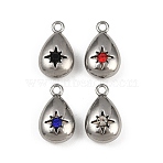 304 Stainless Steel Charms Ion Plating(IP), with Rhinestone, Teardrop Charm, Mixed Color, 15x8.5x5.5mm, Hole: 1.6mm(STAS-I342-09P)