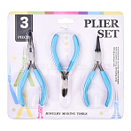 Steel Pliers Set, with Plastic Handles, including Side Cutter Pliers, Round Nose Plier, Needle Nose Wire Cutter Plier, Sky Blue, 113~126x48~52x6~10mm, 3pcs/set(TOOL-YW0001-18E)