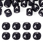 20Pcs Food Grade Eco-Friendly Silicone Beads, Horizontal Hole, Cube, Black, Letter A, 12x12x12mm, Hole: 2mm(SIL-TADJ0001-04A)