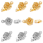 8Pcs 2 Colors Flower Brass Box Clasps, 1-Strand, 2-Hole, Flower, with Jump Ring, Mixed Color, 14x9.5x6.5mm, Hole: 2mm, 4pcs/color(KK-AR0004-84)