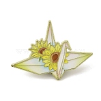 Paper Crane & Sunflower Alloy Enamel Pin Backs for Clothes for Women, Golden, Yellow, 26.5x37.5mm(JEWB-F043-02C)