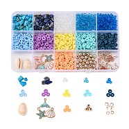 DIY Marine Theme Gemstone Necklace Bracelet Making Kits, Including Synthetic Turquoise & Natural Lapis Lazuli Chip & Glass Seed & Polymer Clay Beads, Shell, Starfish & Whale Tail & Shell Alloy Enamel Pendants, Mixed Color, Gemstone Chips: 24g/box(DIY-FS0002-73)