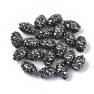 Polymer Clay Rhinestone Beads, Oval, Jet Hematite, PP11(1.7~1.8mm), 6 Rows Rhinestone, 11x7mm, Hole: 1.6mm(RB-S055-36)