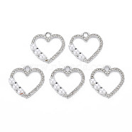Alloy Pendants, with Rhinestone and ABS Plastic Imitation Pearl, Cadmium Free & Nickel Free & Lead Free, Heart, Platinum, Crystal, 20.5x21x4mm, Hole: 2mm(PALLOY-N154-33A-P-NR)