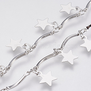 Handmade Iron Star Link Chains, Soldered,  Platinum, 8mm, about 32.8 Feet(10m)/roll(CH-R085-02)