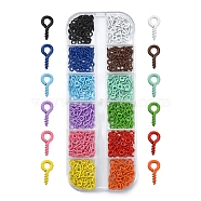 Spray Painted Iron Screw Eye Pin Peg Bails, For Half Drilled Beads, Cadmium Free & Nickel Free & Lead Free, Mixed Color, 8x4x1mm, Hole: 2mm, Pin: 1.4mm, 40Pcs/color, 12 Colors, 480Pcs/box(IFIN-YW0001-37B)