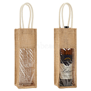 1-Sot Rectangle Linen Wine Storage Bags with Handle, Wine Packaging Bags with PVC Clear Visible Window, BurlyWood, 46.5x11.1x0.6cm(ABAG-WH0046-28A)