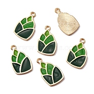 Alloy Enamel Pendants, Light Gold, Bamboo Shoot, Green, 23.5x14.5x1.5mm, Hole: 2mm(ENAM-CJC0003-37)