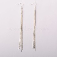 Brass Chain Tassel Earrings, with Brass Cord Ends and Brass Earring Hooks, Silver Color Plated, Silver Color Plated, 120mm, Pin: 0.7mm(X-EJEW-JE01130)