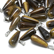 Natural Tiger Eye Pendants, with Stainless Steel Snap On Bails, Teardrop, 28~30x10~12mm, Hole: 6x4mm(X-G-T081-01)