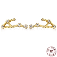 Cubic Zirconia Constellation Stud Earrings, Golden 925 Sterling Silver Earrings, Libra, 12.5x5.8mm(EJEW-P231-90G-10)