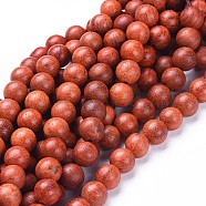 Natural Wood Beads Strands, Round, Orange Red, 8mm, Hole: 1.2mm, about 50pcs/strand, 15.9 inch(40.5cm)(WOOD-F008-01-C)