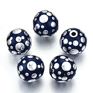 Handmade Indonesia Beads, with Metal Findings, Platinum Metal Color, Round, Dark Blue, 22~23mm, Hole: 3mm(IPDL-R443-04)